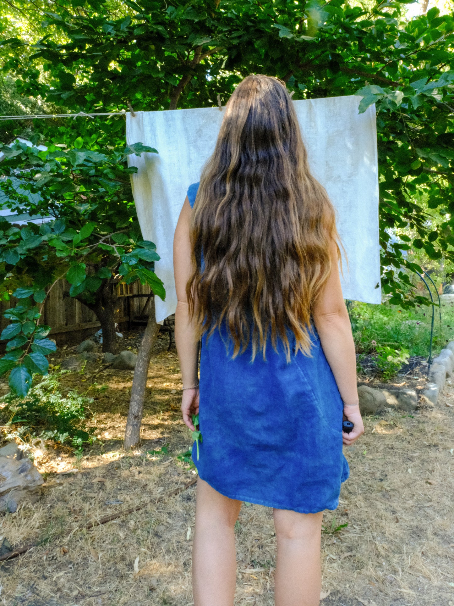 Indigo Linen Rounded Yoke Mini Dress