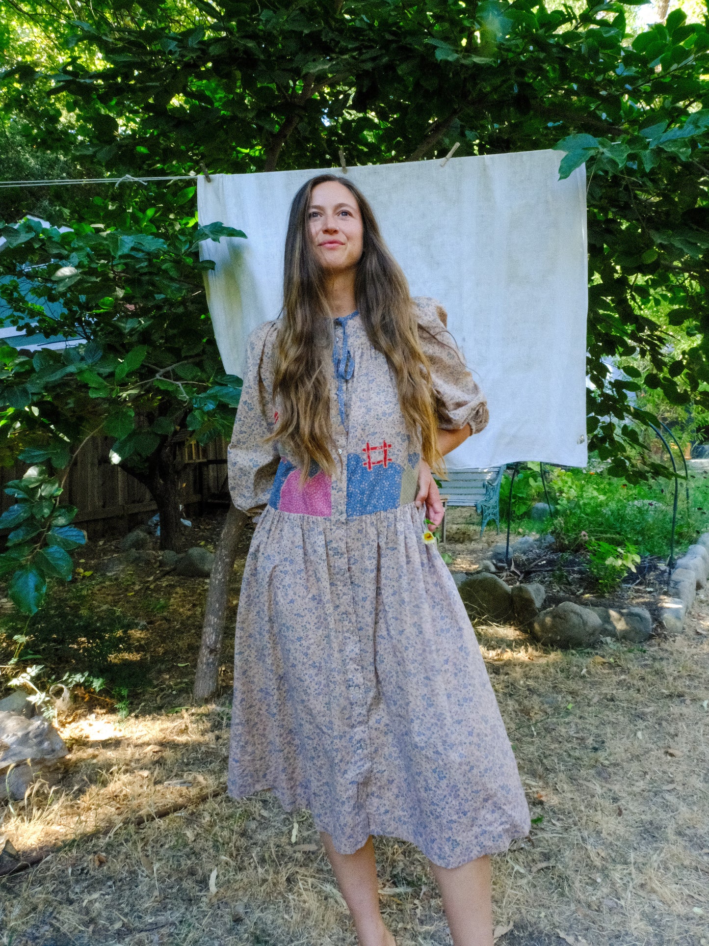 Cutch Mushroom Embroidered Drop Waist Dress