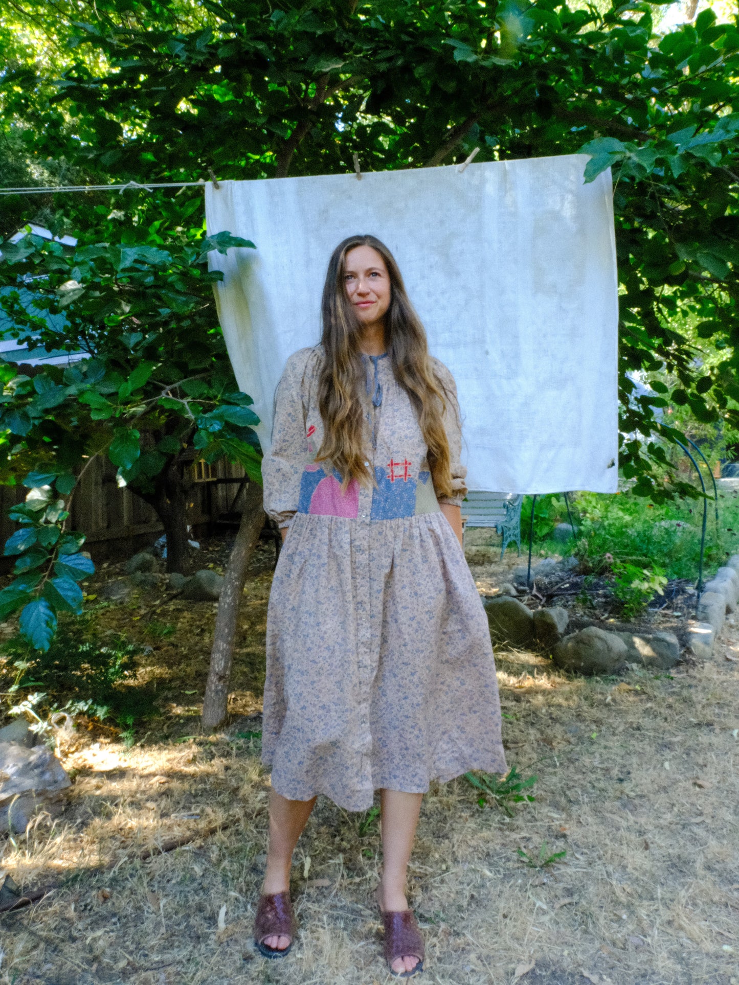 Cutch Mushroom Embroidered Drop Waist Dress