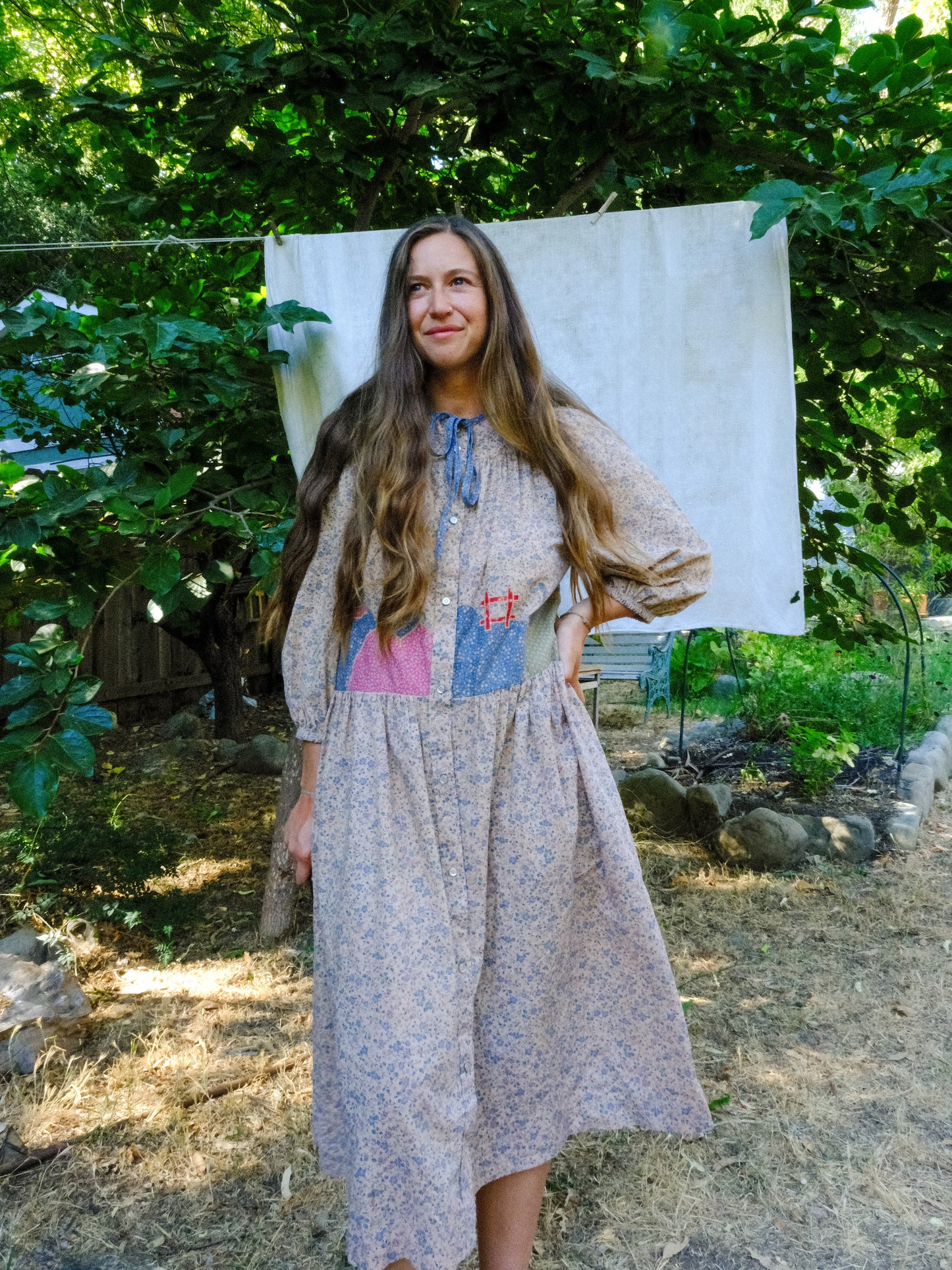 Cutch Mushroom Embroidered Drop Waist Dress