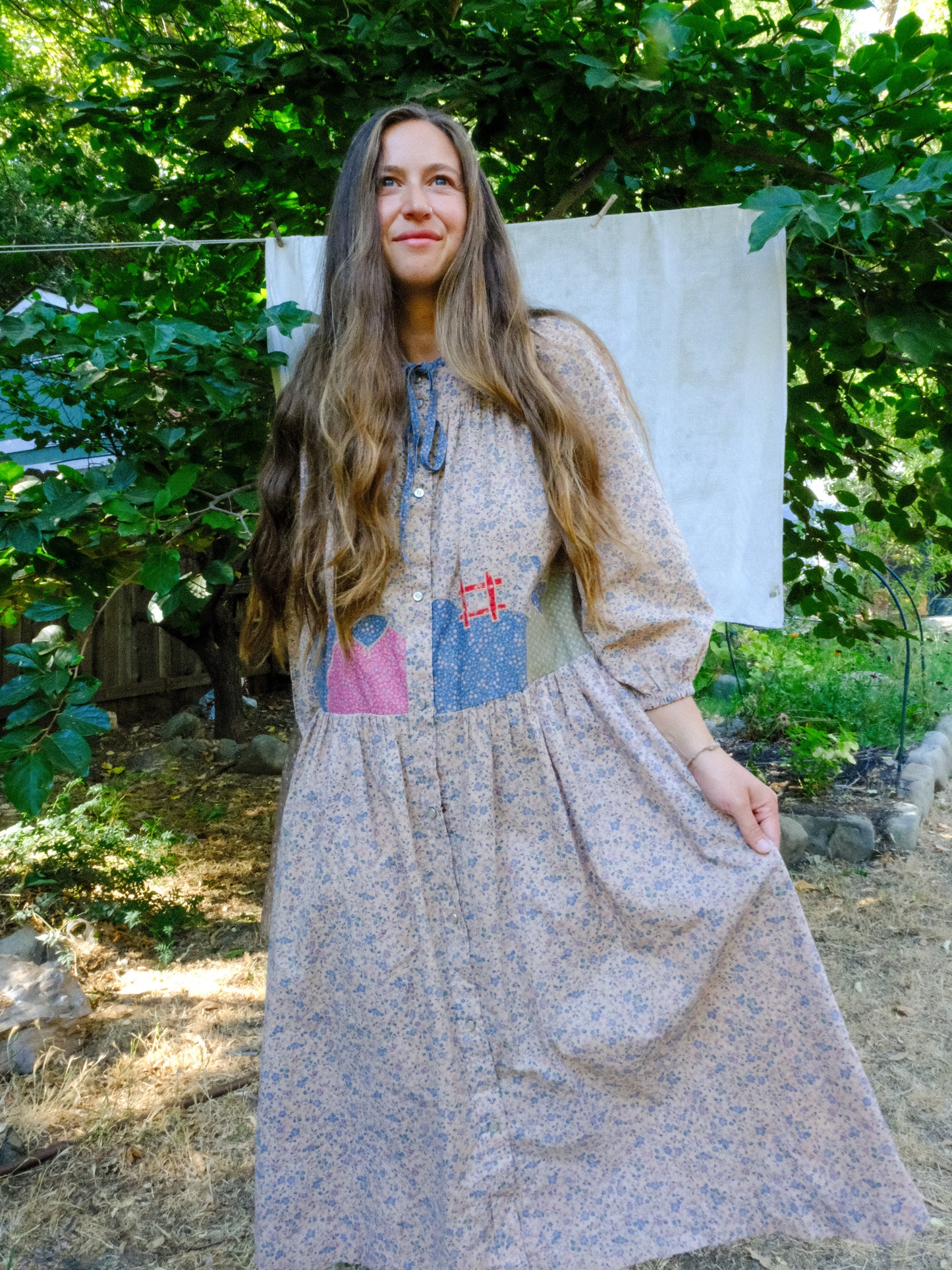 Cutch Mushroom Embroidered Drop Waist Dress