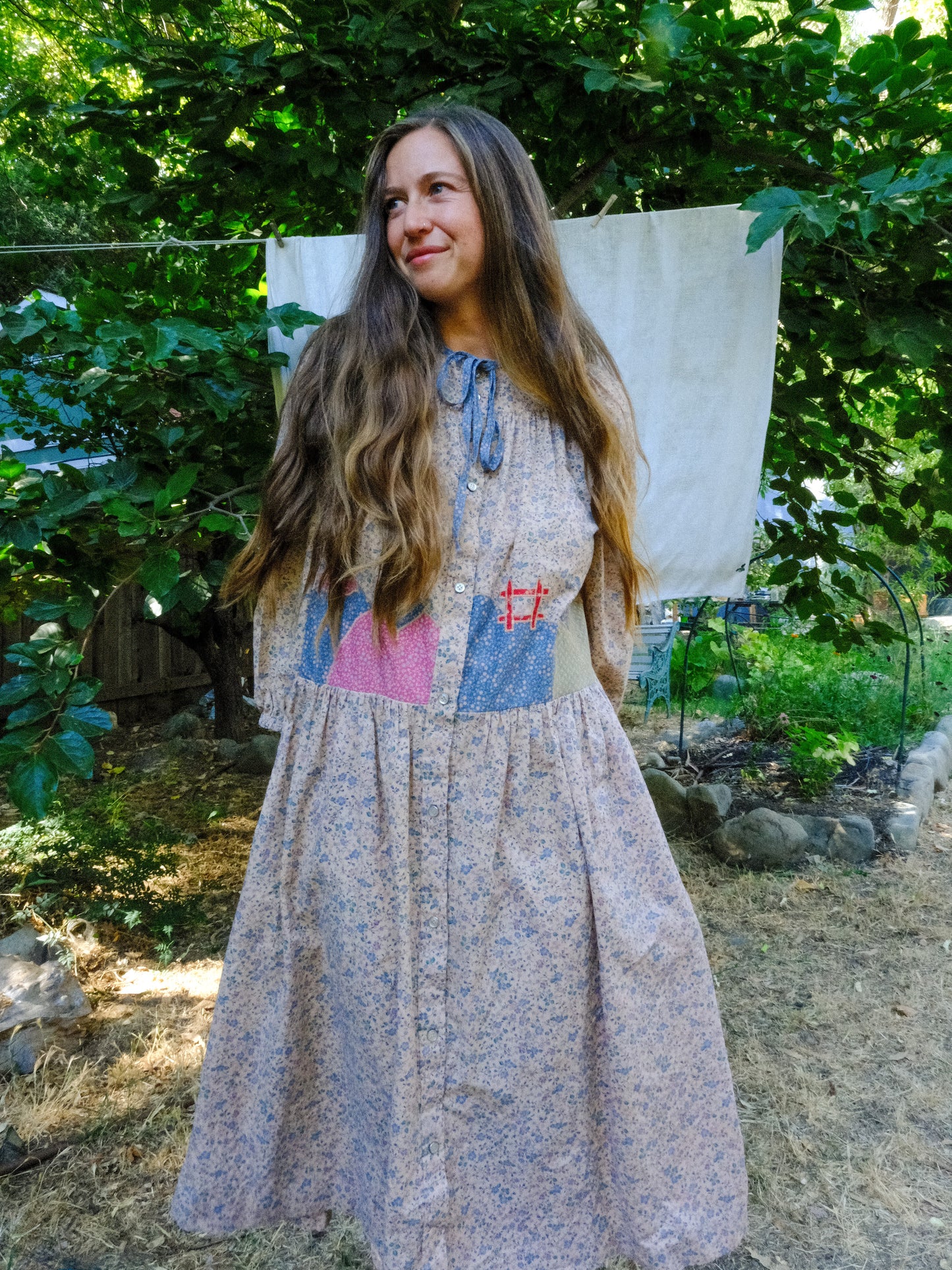 Cutch Mushroom Embroidered Drop Waist Dress