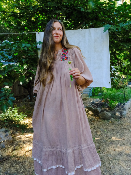 Cutch & Logwood Cotton Gauze Embroidered Maxi Dress