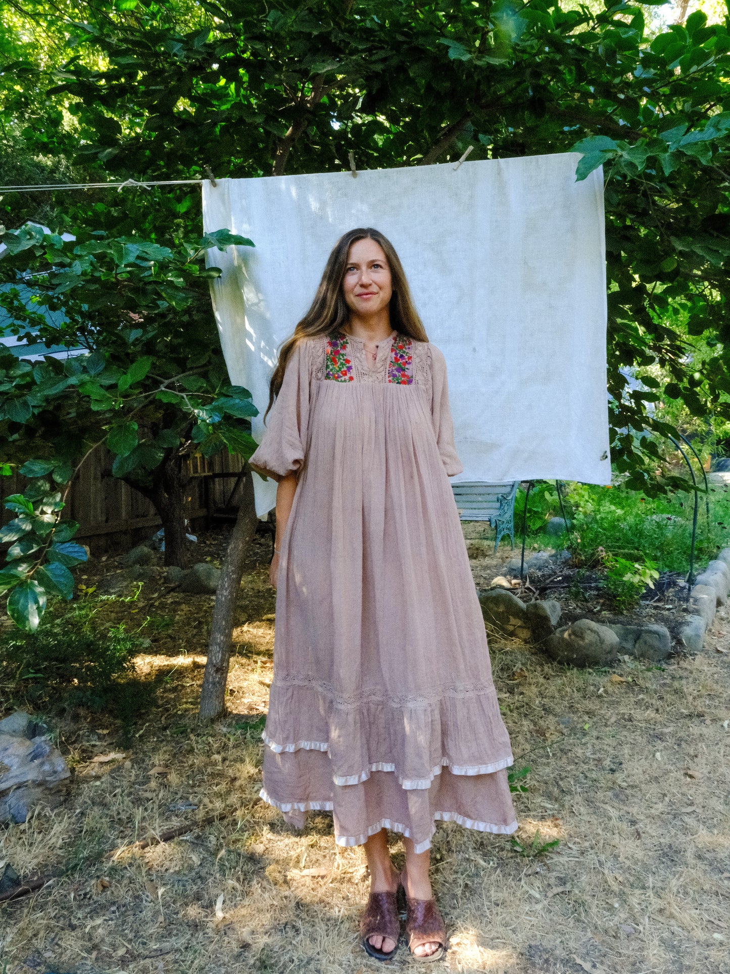 Cutch & Logwood Cotton Gauze Embroidered Maxi Dress