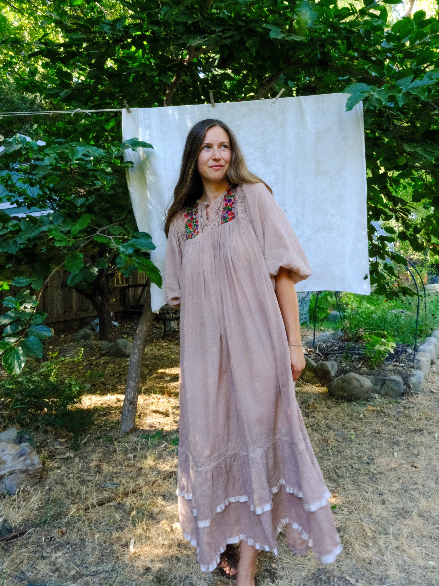 Cutch & Logwood Cotton Gauze Embroidered Maxi Dress