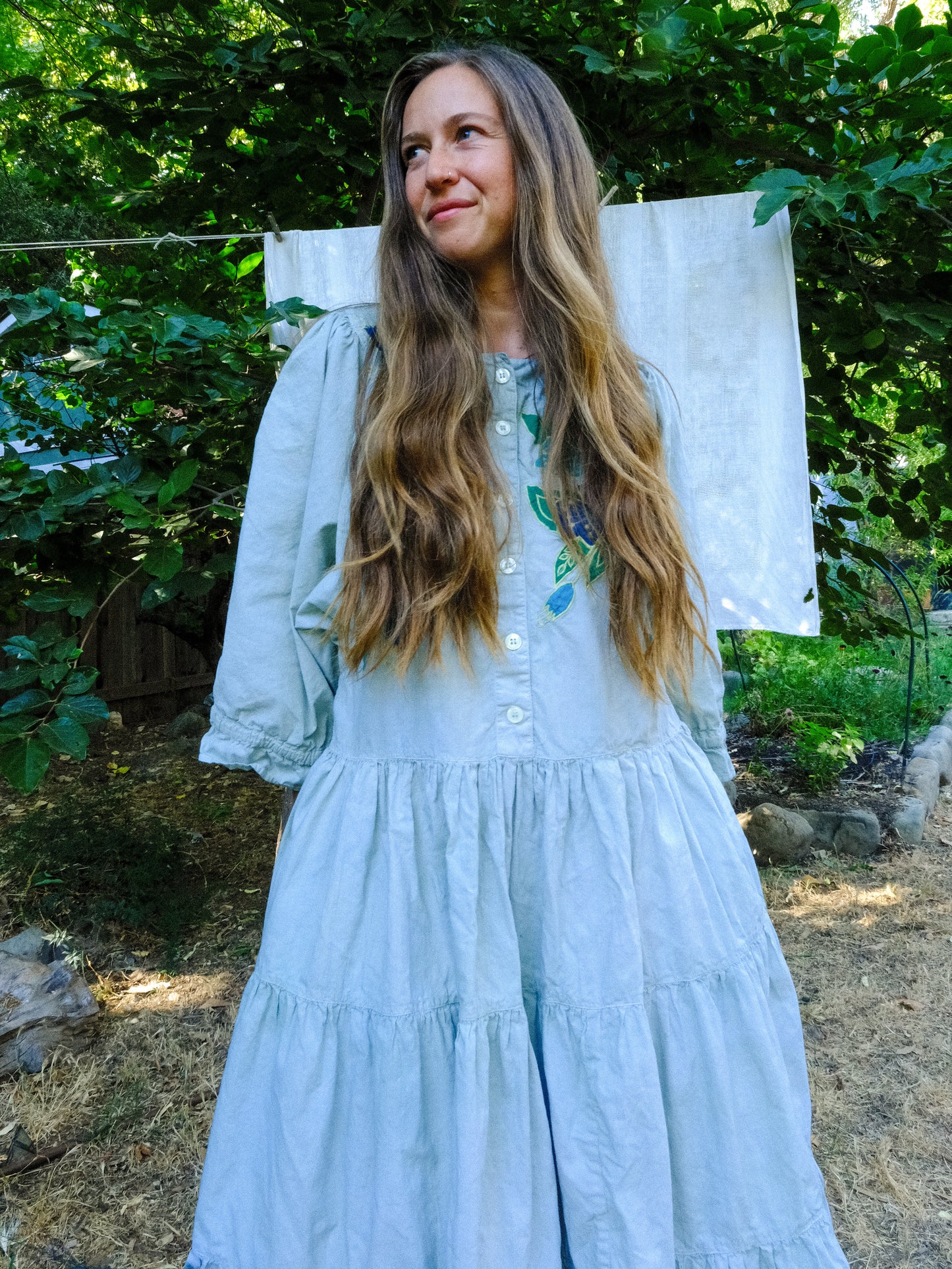 Chlorophyllin Embroidered Tiered Drop Waist Dress