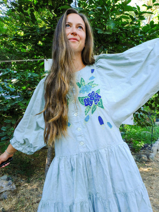 Chlorophyllin Embroidered Tiered Drop Waist Dress
