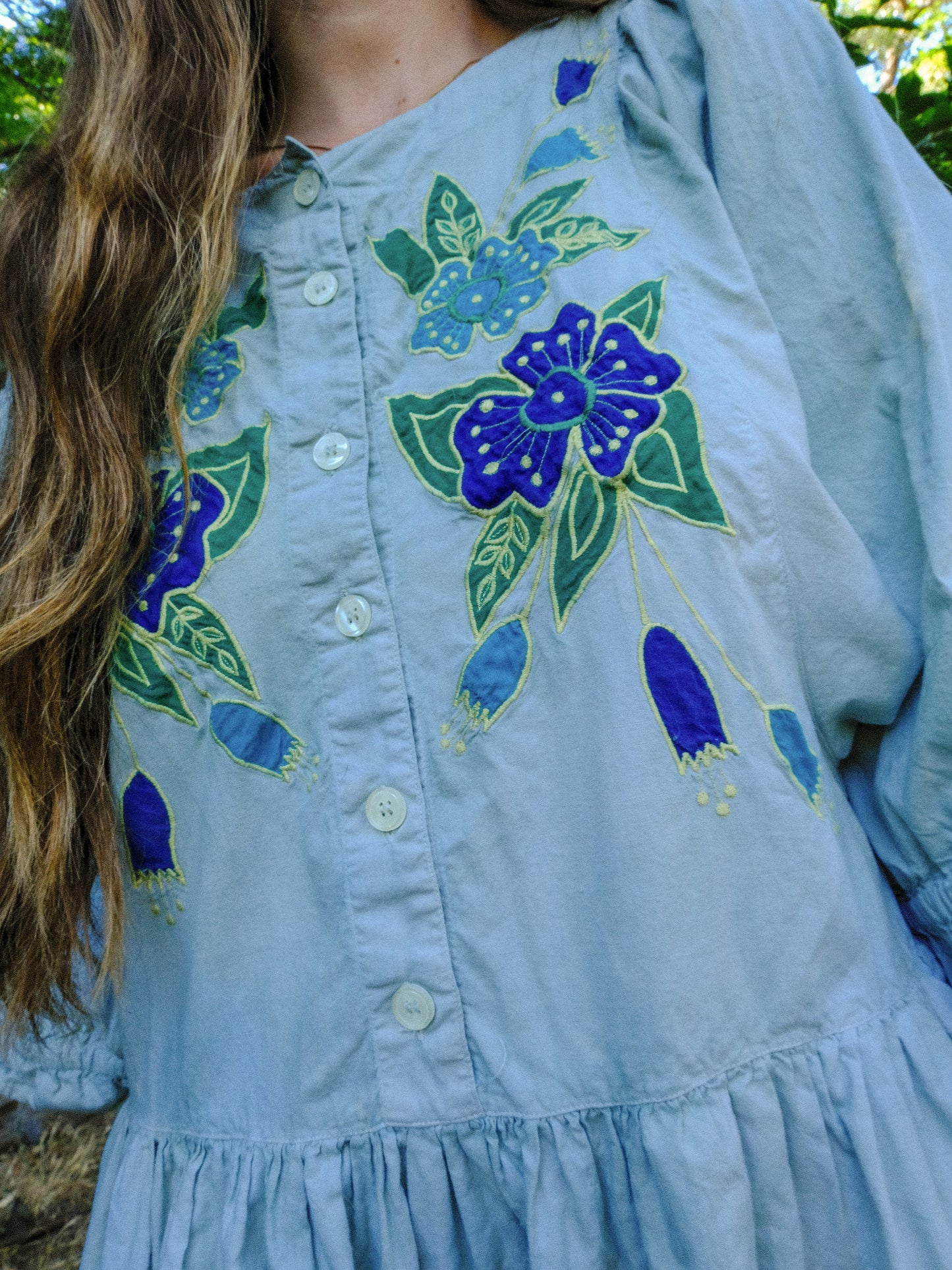 Chlorophyllin Embroidered Tiered Drop Waist Dress