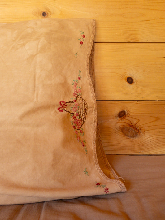 Vintage Cutch Basket Embroidered Cotton Pillowcase