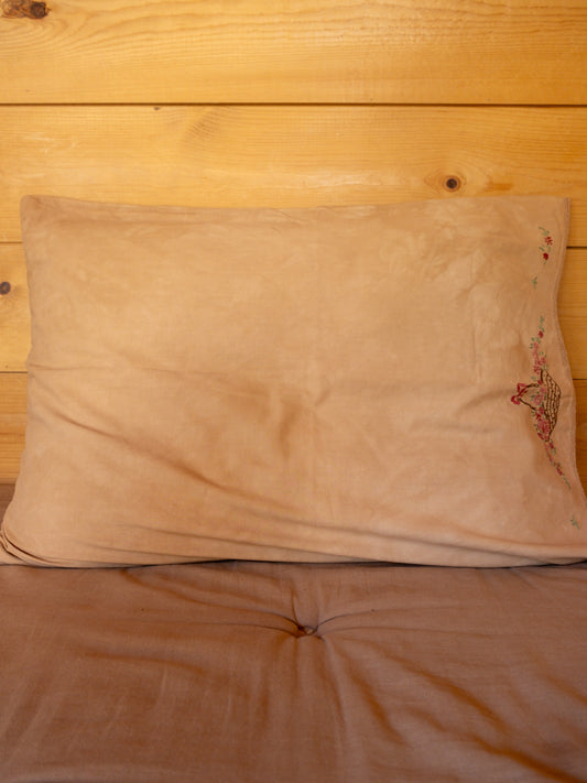 Vintage Cutch Basket Embroidered Cotton Pillowcase