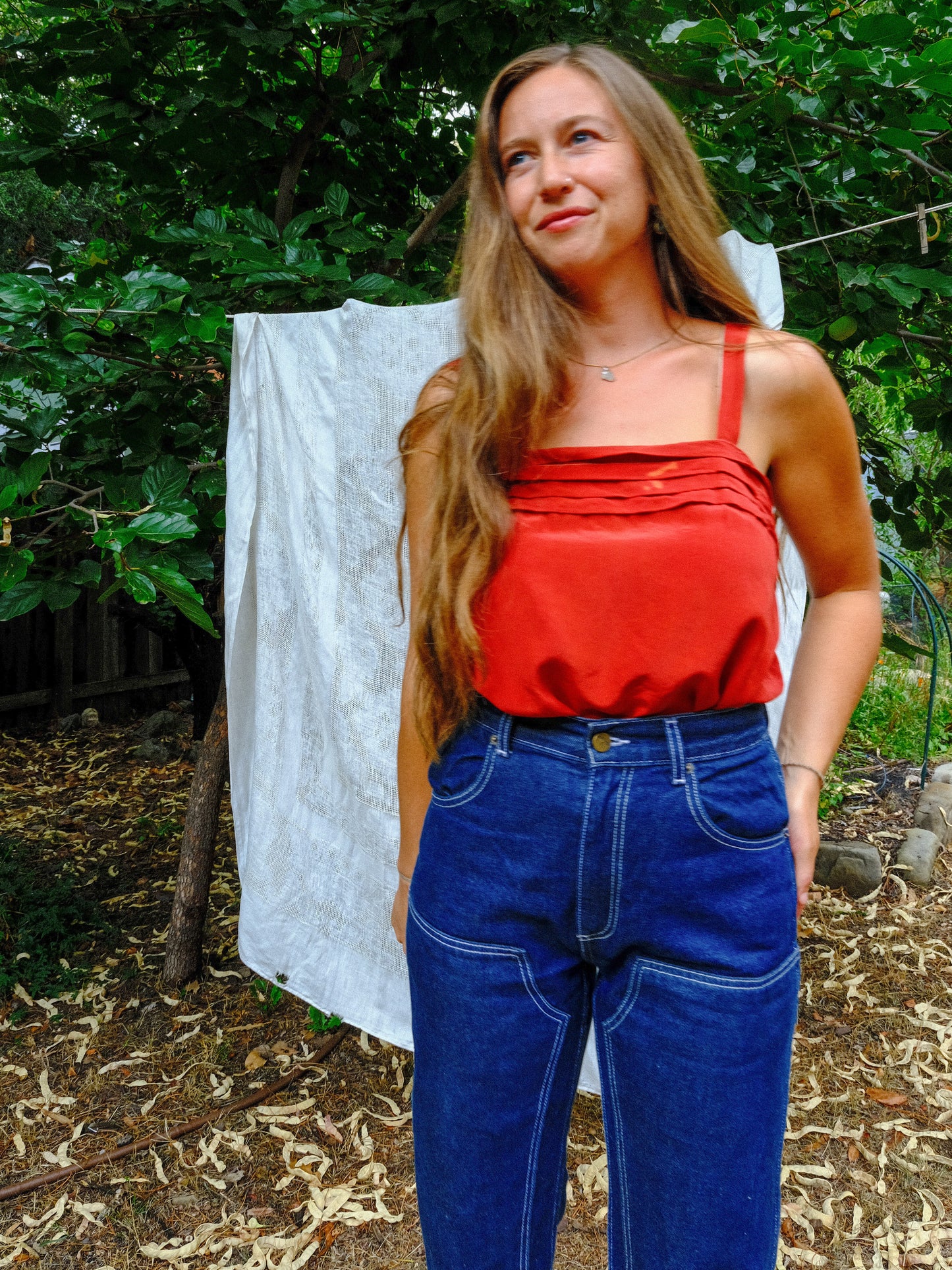 Madder Silk Pleated Tank Blouse