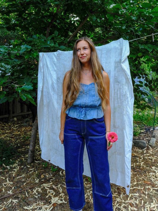 Indigo Tie-dye Peplum Blouse