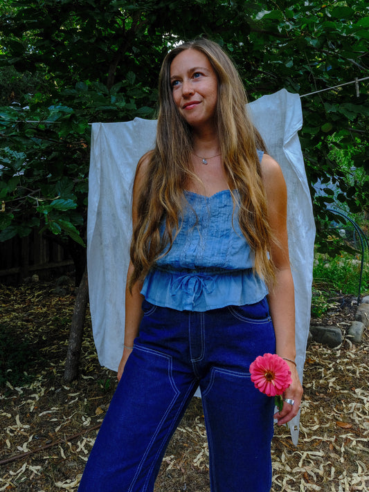 Indigo Tie-dye Peplum Blouse