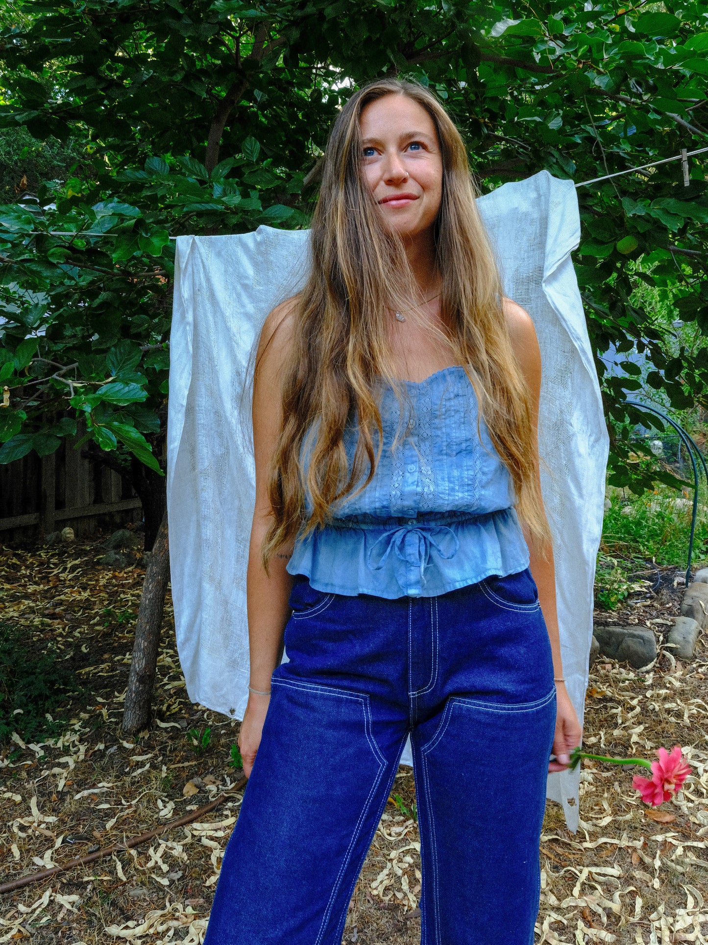 Indigo Tie-dye Peplum Blouse