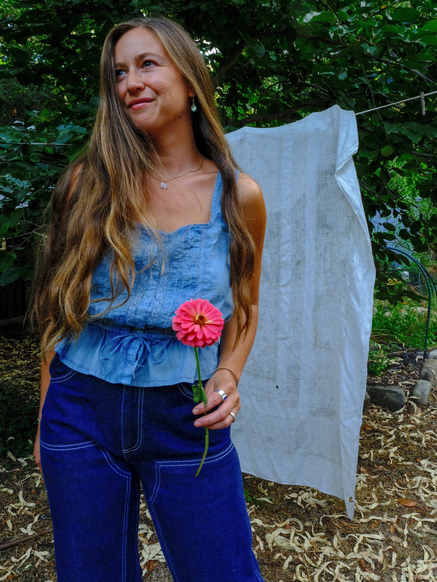 Indigo Tie-dye Peplum Blouse