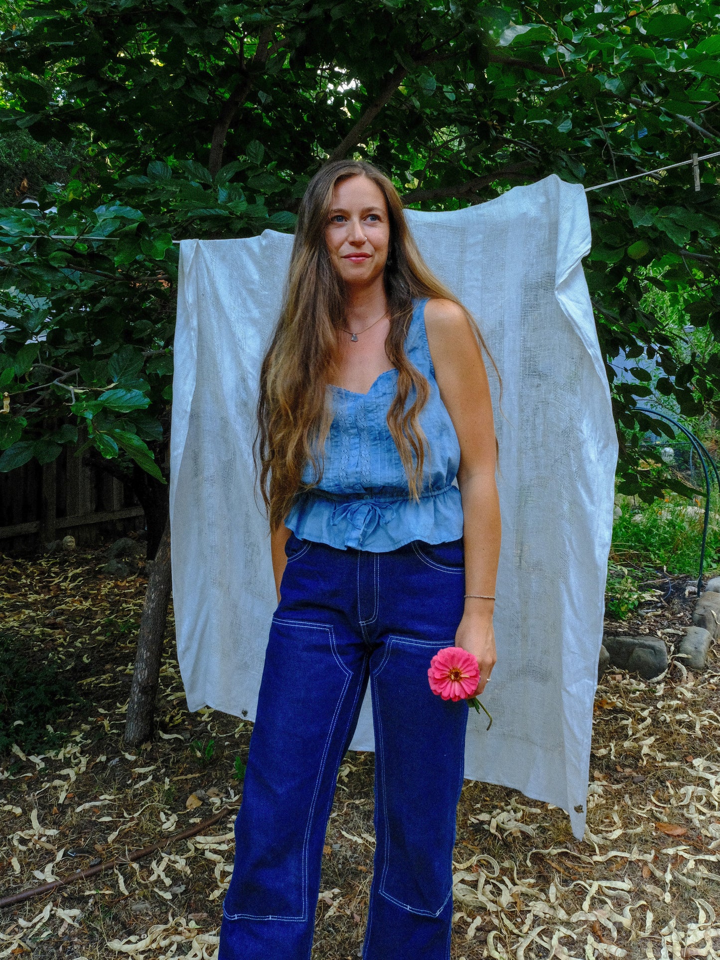 Indigo Tie-dye Peplum Blouse