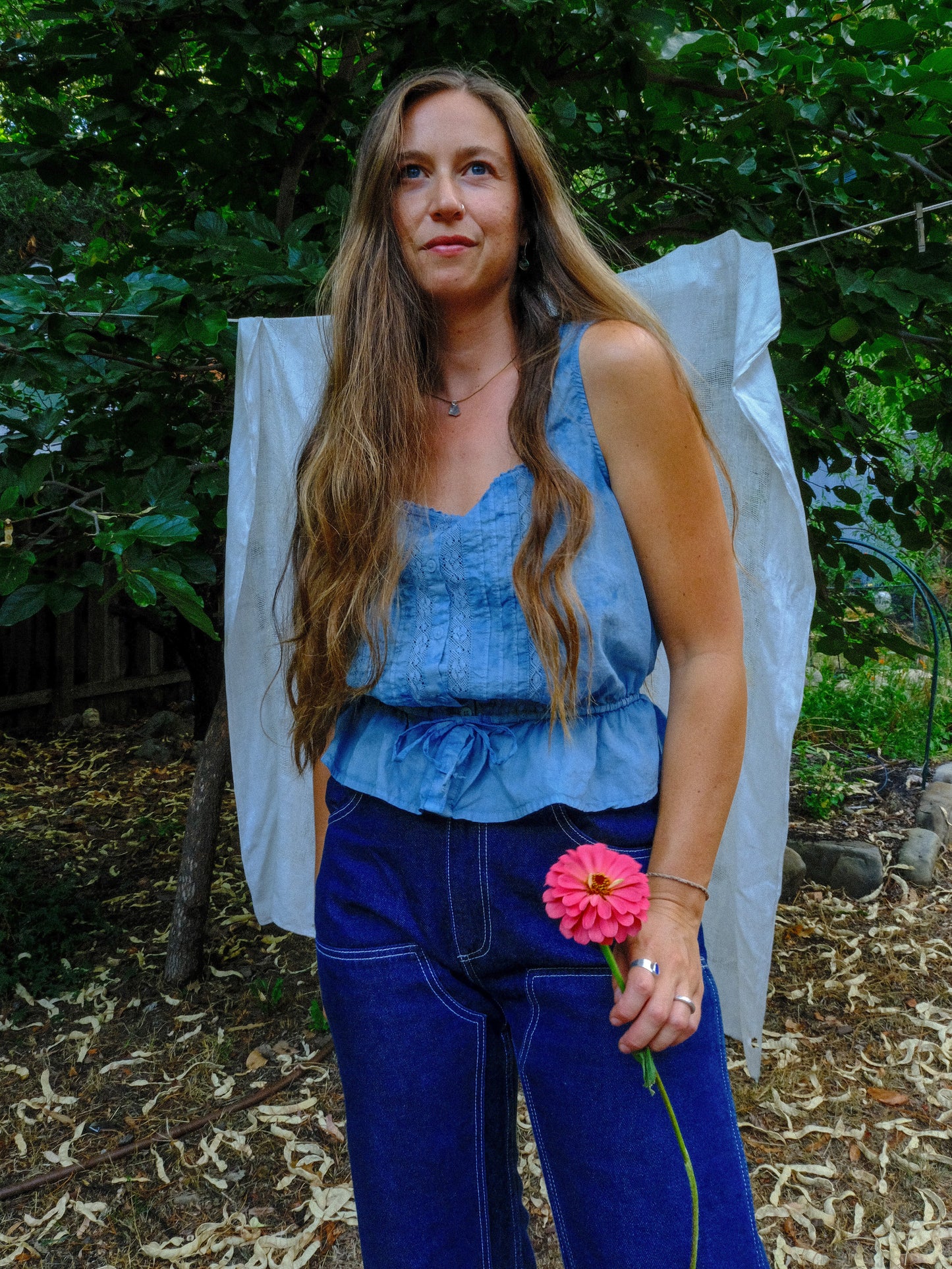 Indigo Tie-dye Peplum Blouse