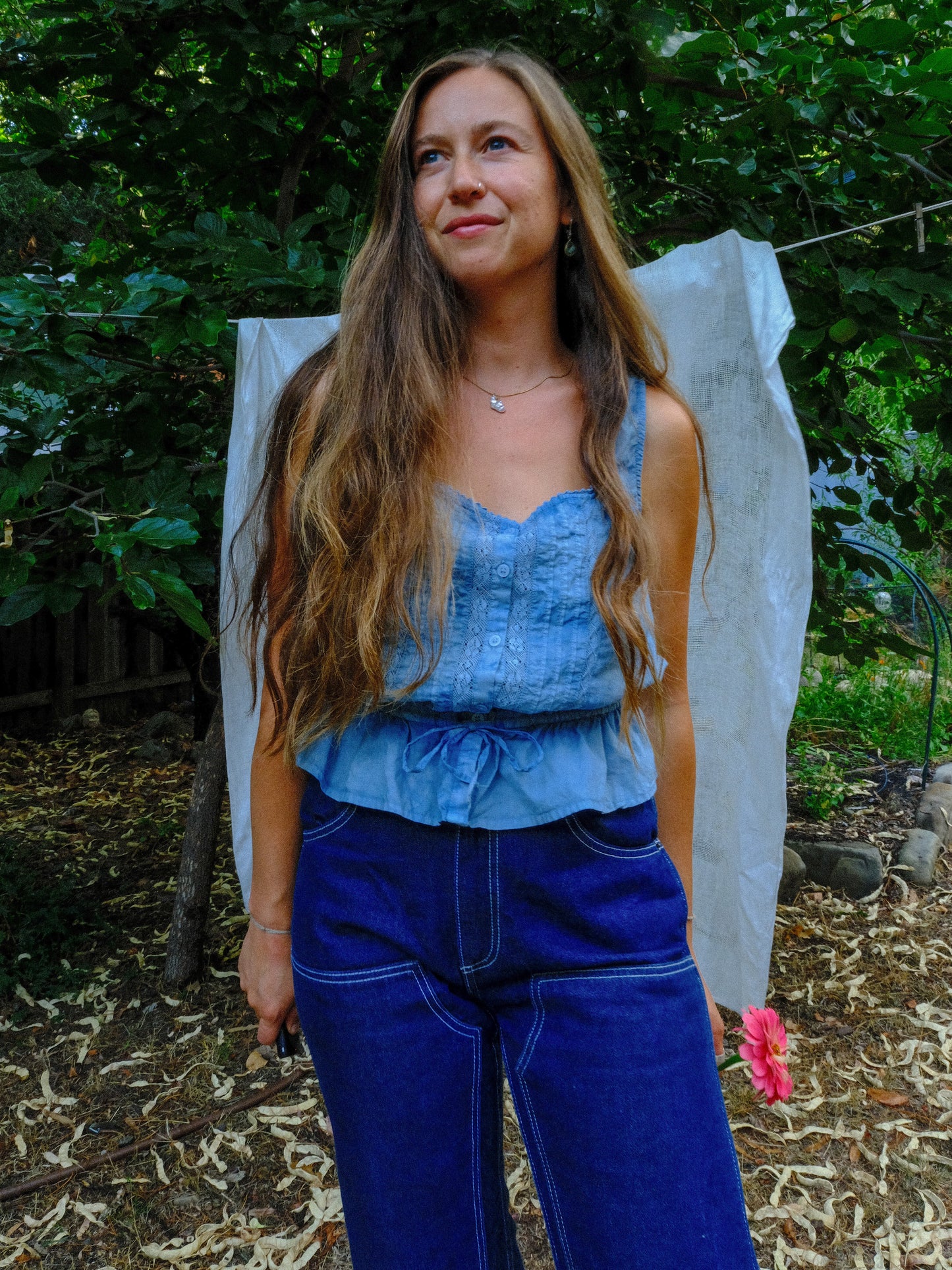 Indigo Tie-dye Peplum Blouse