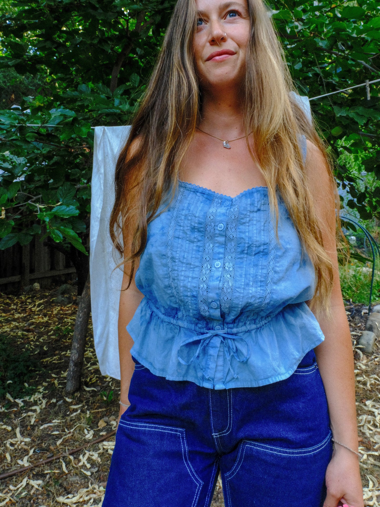 Indigo Tie-dye Peplum Blouse