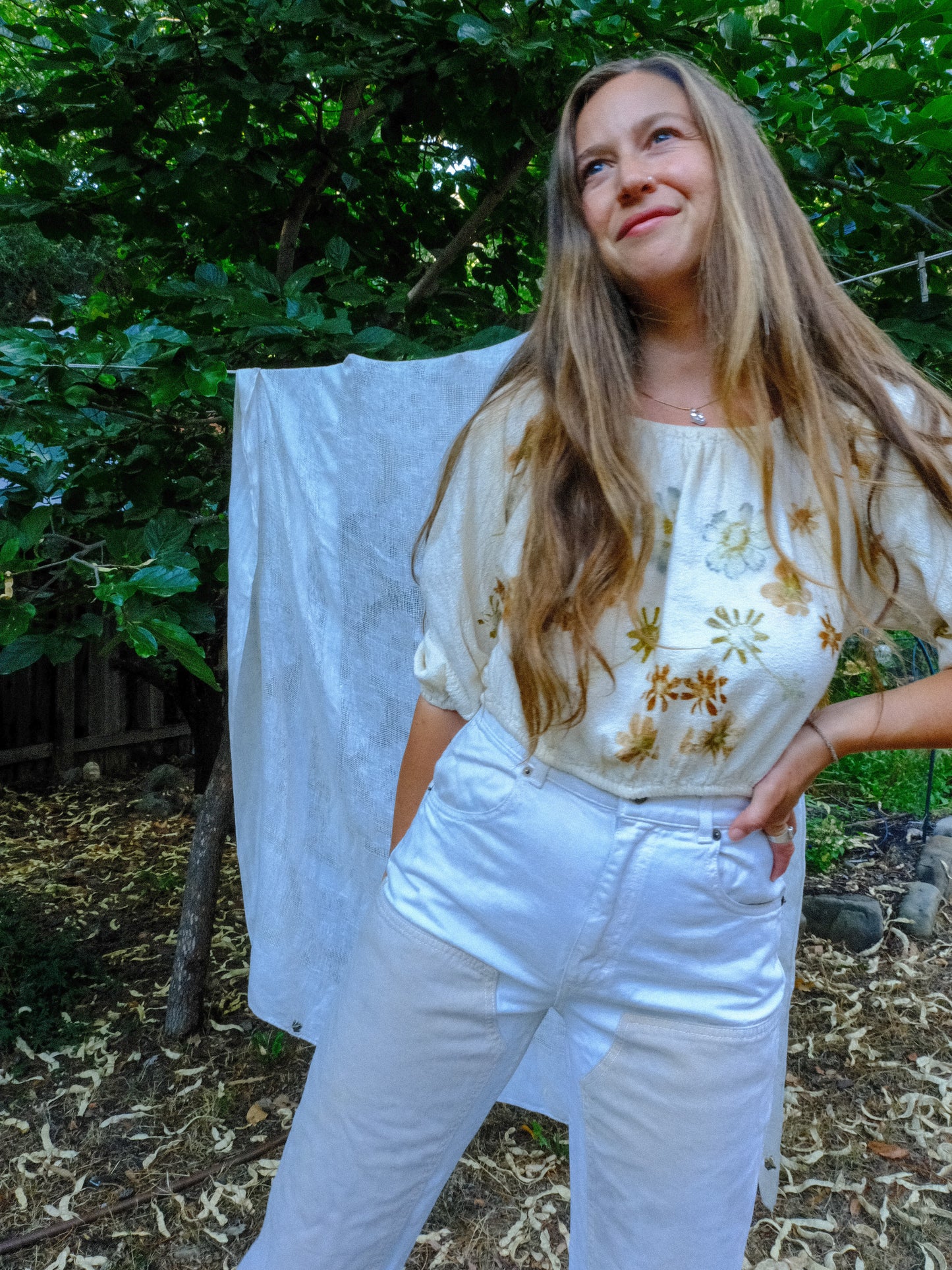 Eco-Printed Cotton Gauze Elastic Crop