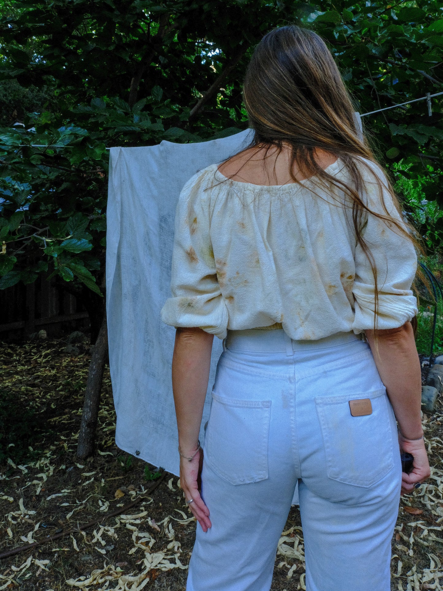 Eco-Printed Cotton Gauze Elastic Crop