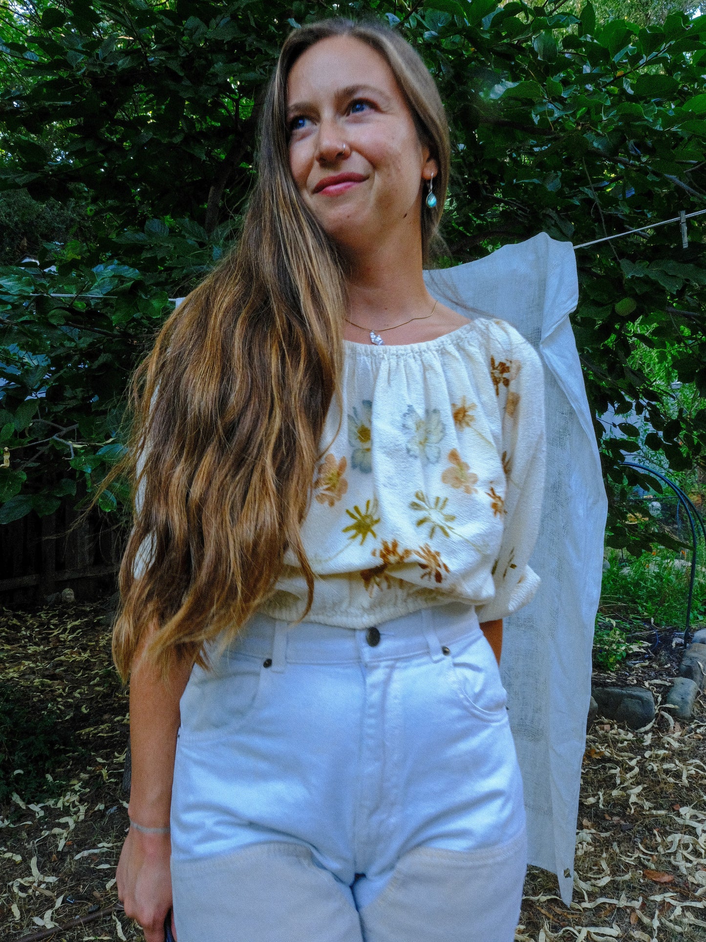 Eco-Printed Cotton Gauze Elastic Crop