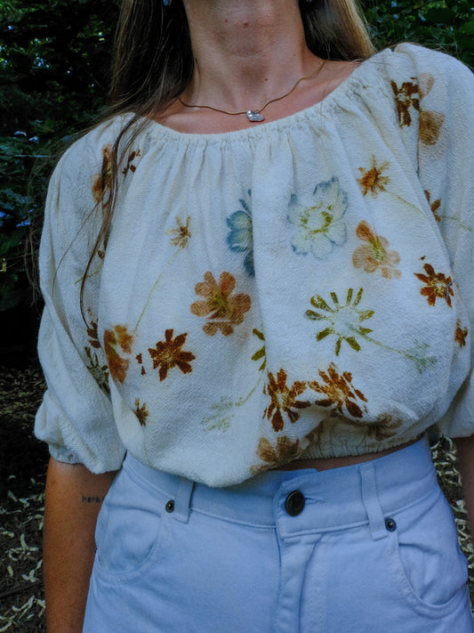 Eco-Printed Cotton Gauze Elastic Crop