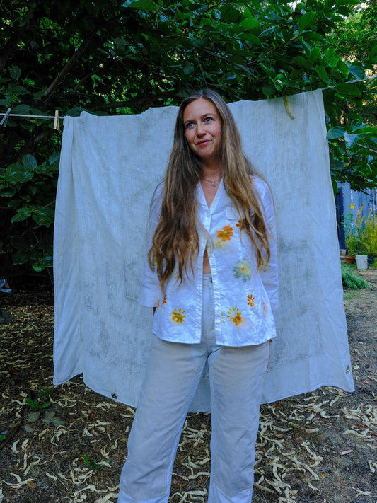 Eco-printed Linen 3/4 Sleeve Blouse