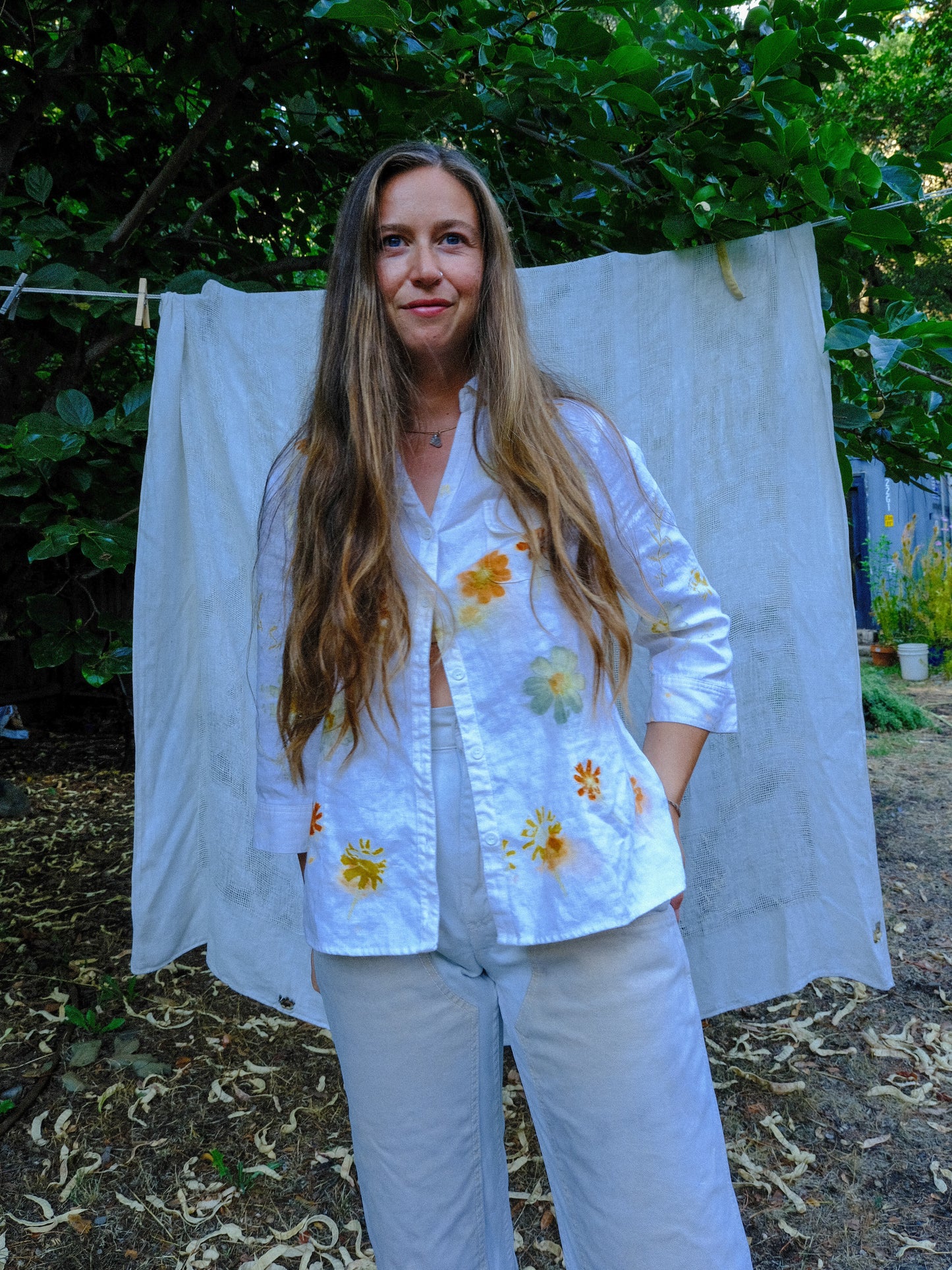 Eco-printed Linen 3/4 Sleeve Blouse