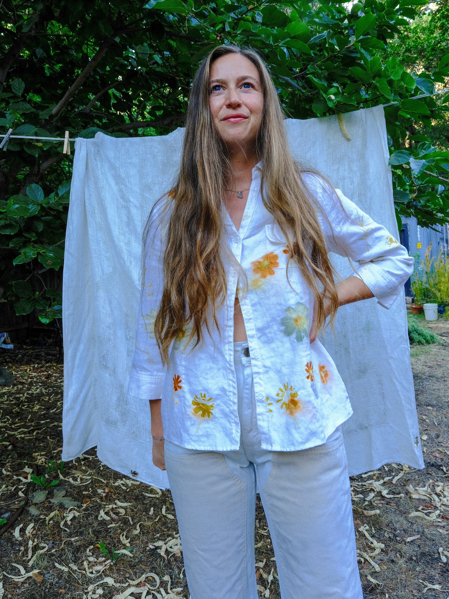 Eco-printed Linen 3/4 Sleeve Blouse