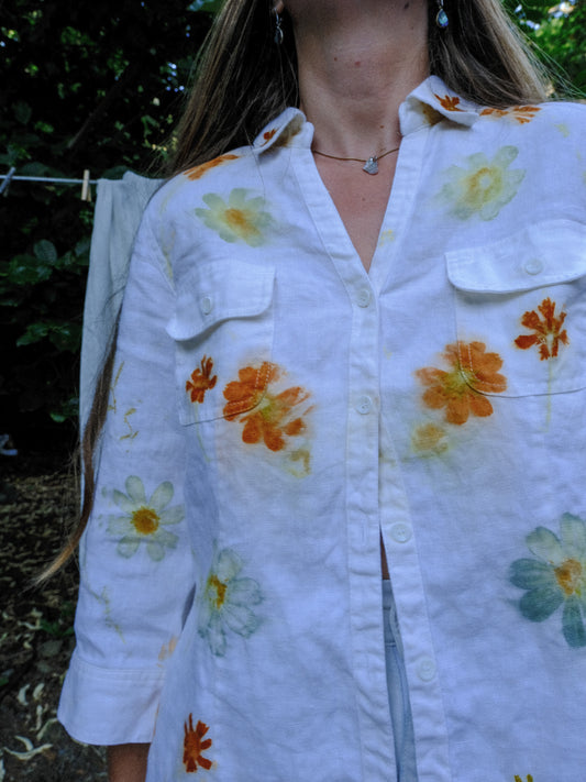 Eco-printed Linen 3/4 Sleeve Blouse