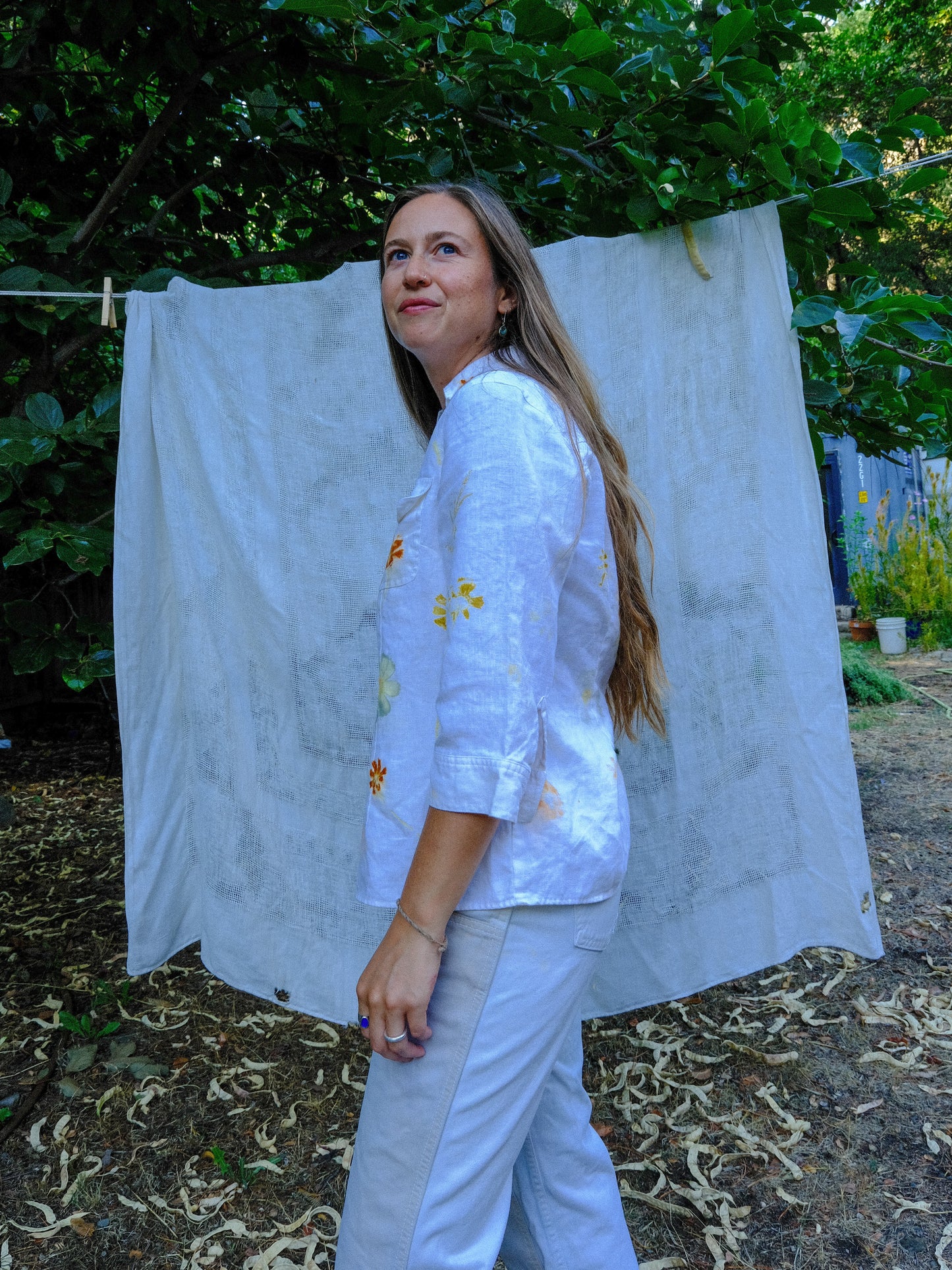 Eco-printed Linen 3/4 Sleeve Blouse