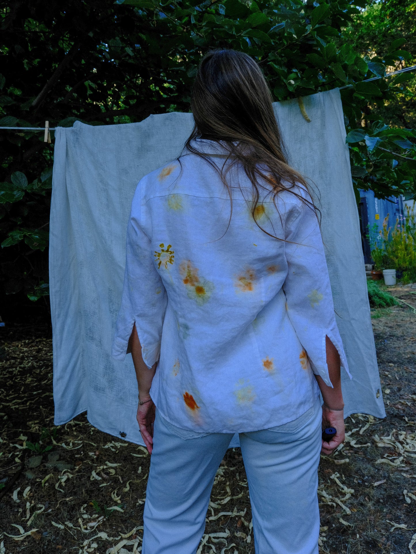 Eco-printed Linen 3/4 Sleeve Blouse