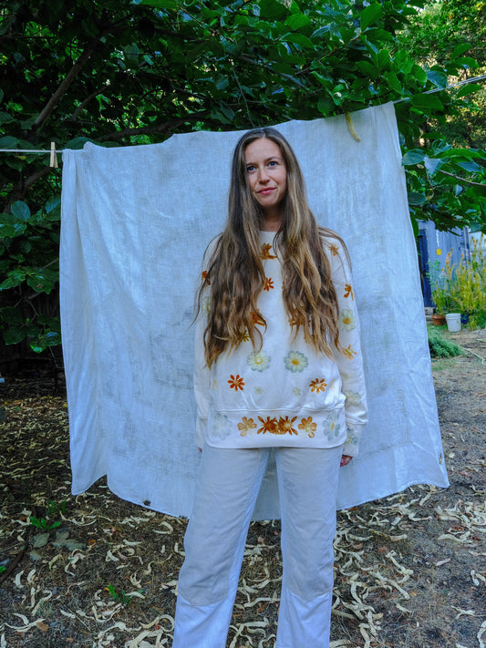 Eco-printed Cotton Cream Sweatshirt