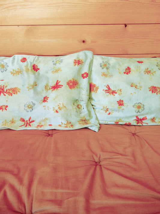 Chlorophyllin Eco-printed Silk Pillowcase Set