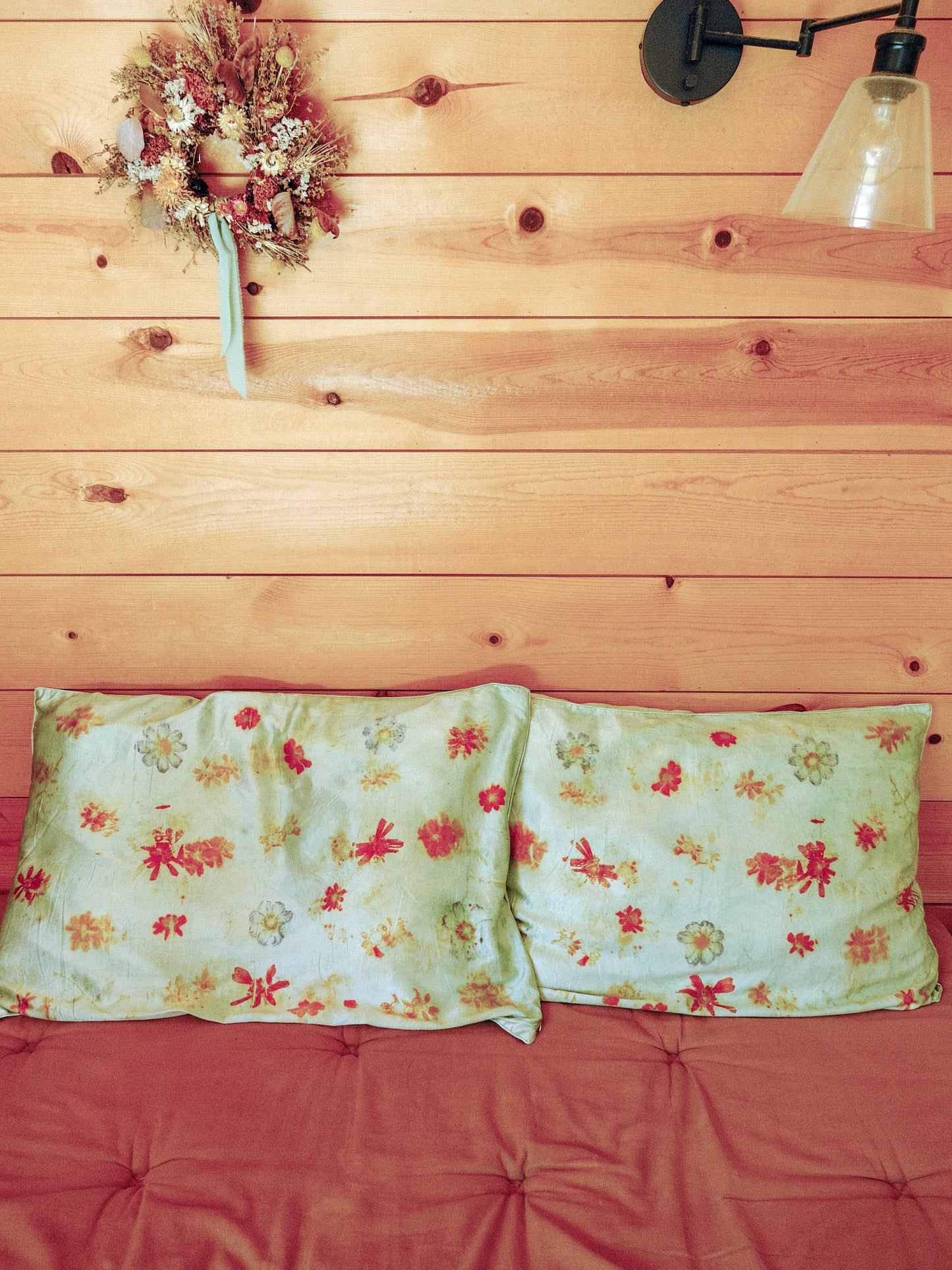 Chlorophyllin Eco-printed Silk Pillowcase Set
