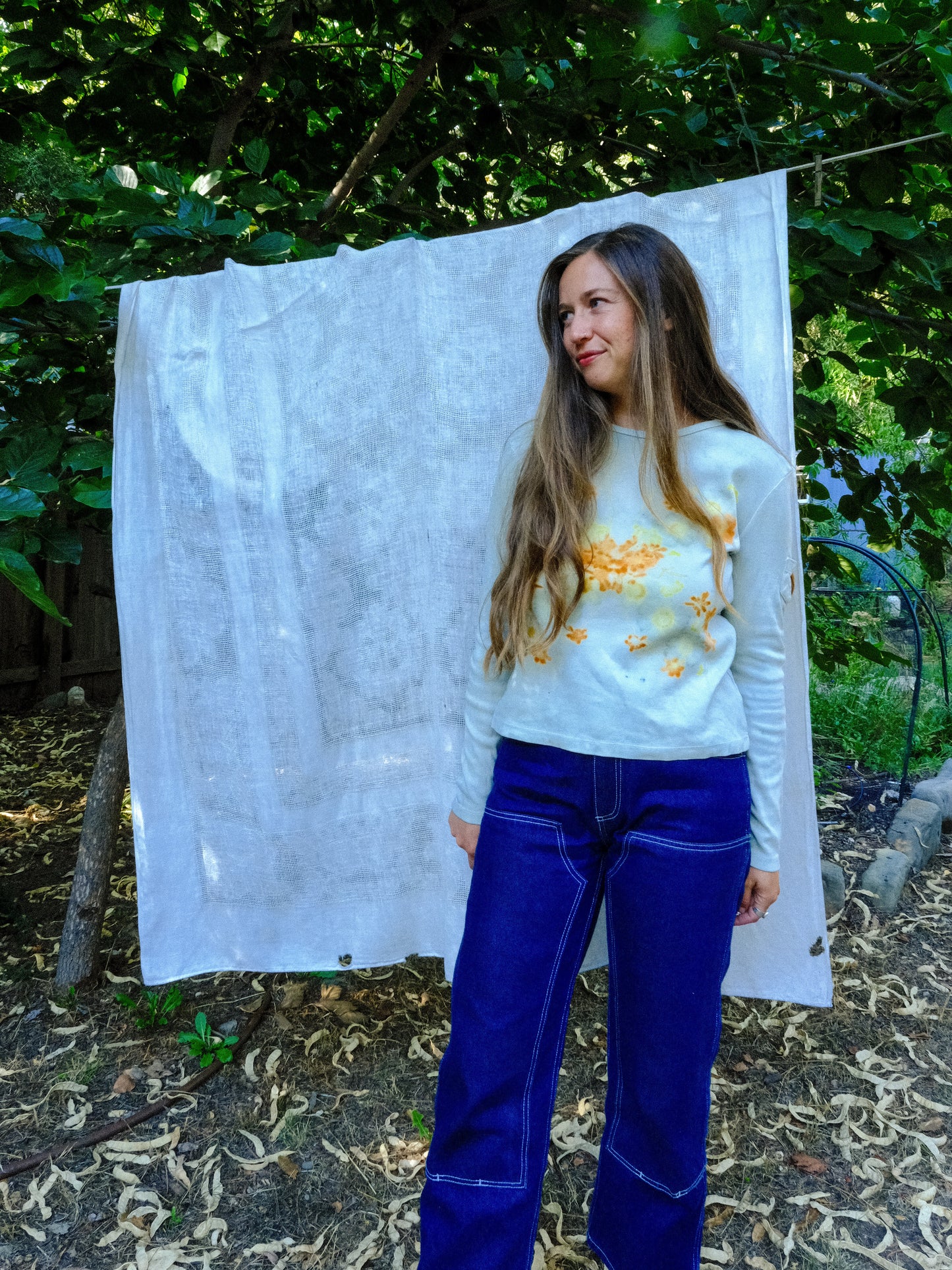 Scabiosa Eco-printed Butterfly Long Sleeve Tee