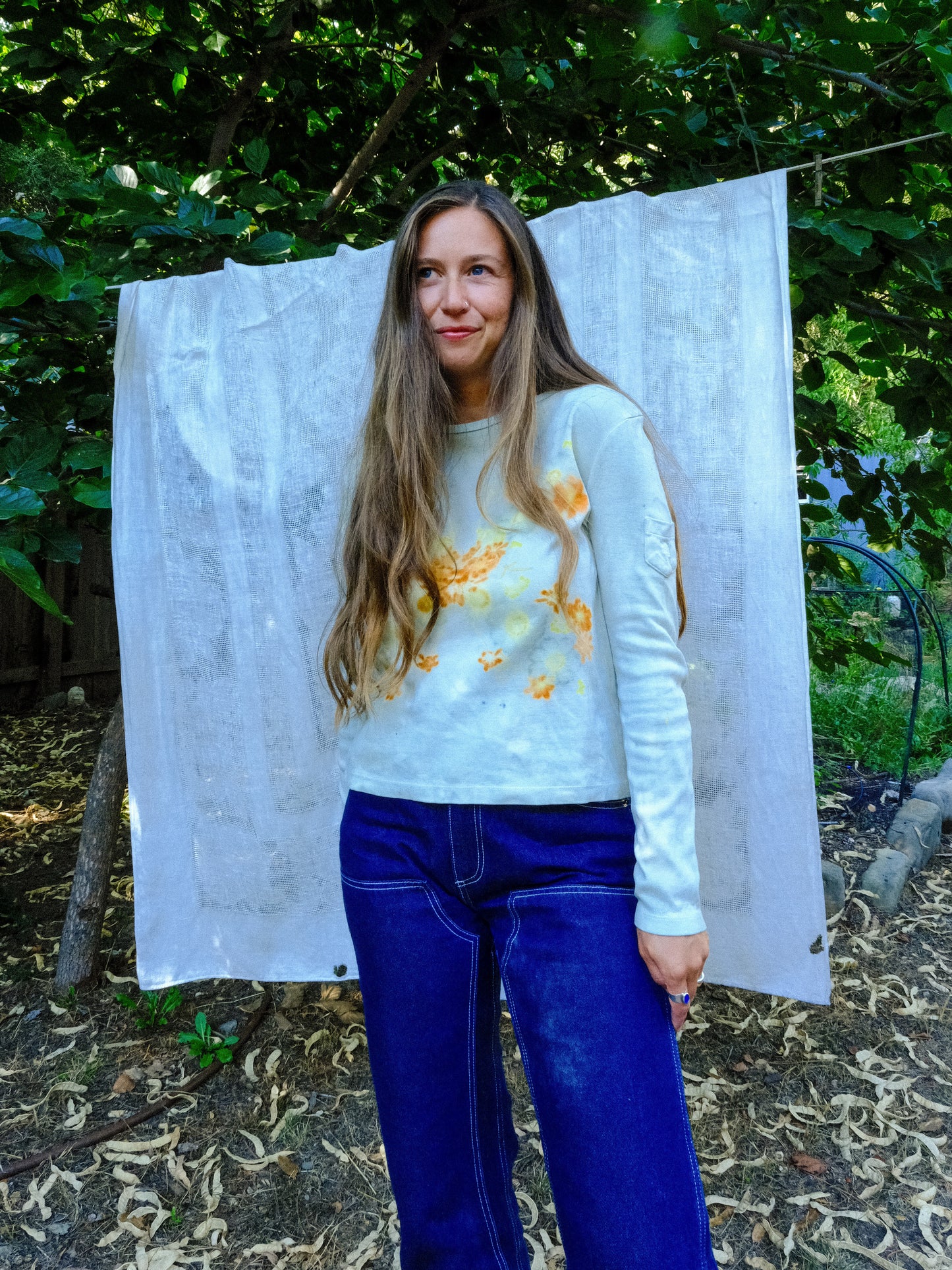 Scabiosa Eco-printed Butterfly Long Sleeve Tee