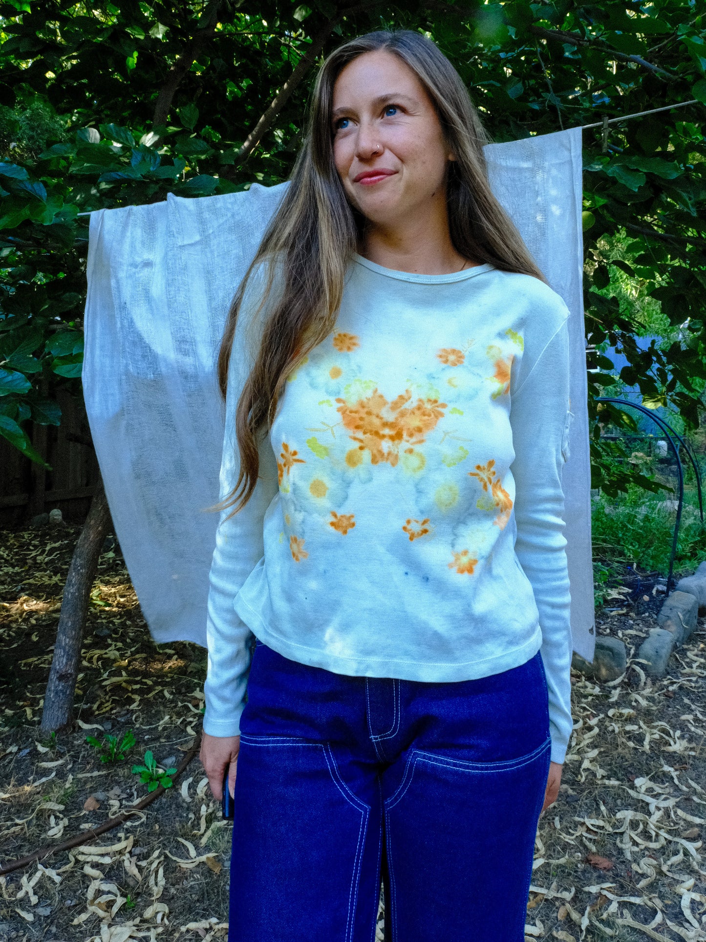Scabiosa Eco-printed Butterfly Long Sleeve Tee