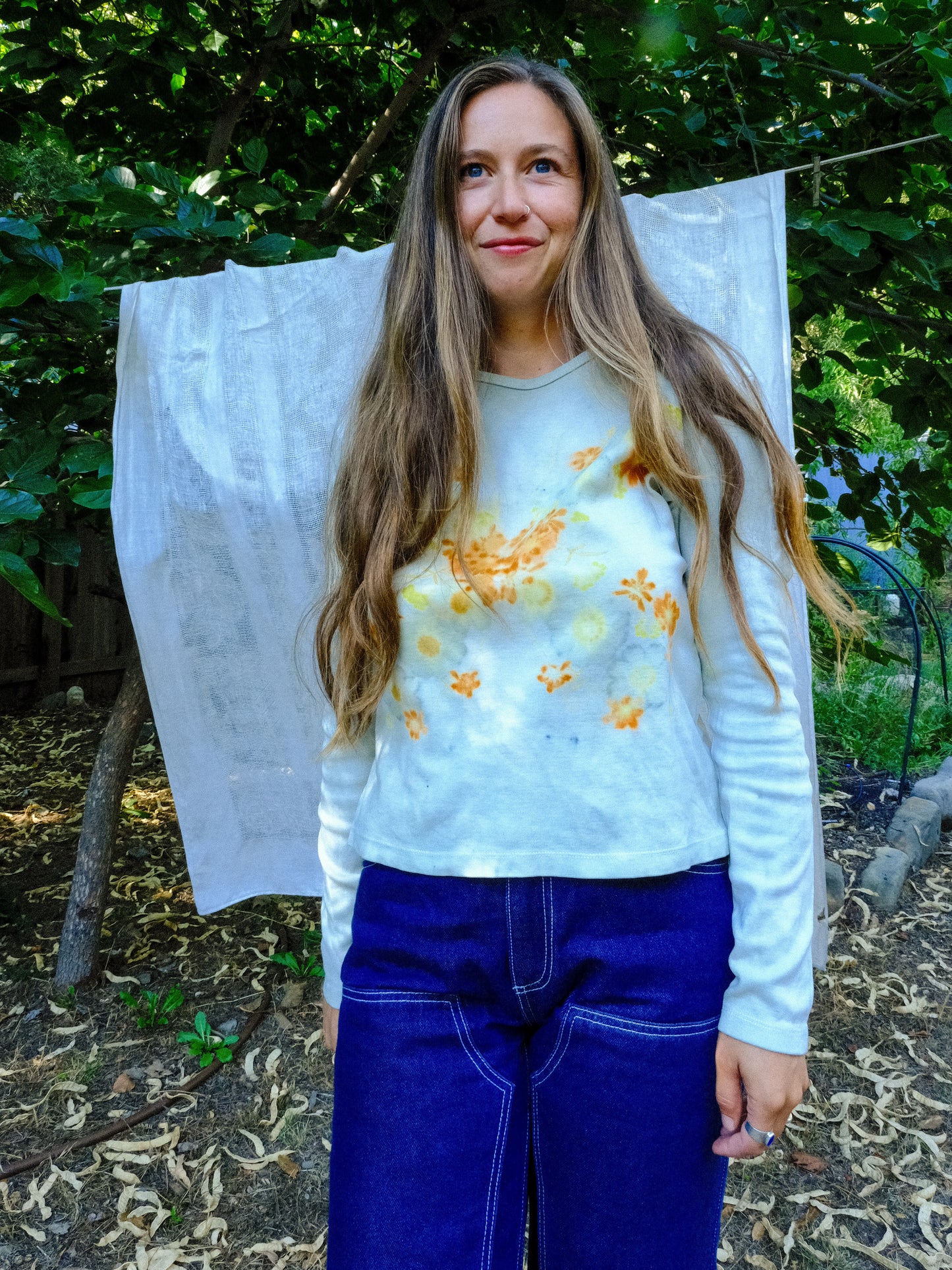 Scabiosa Eco-printed Butterfly Long Sleeve Tee