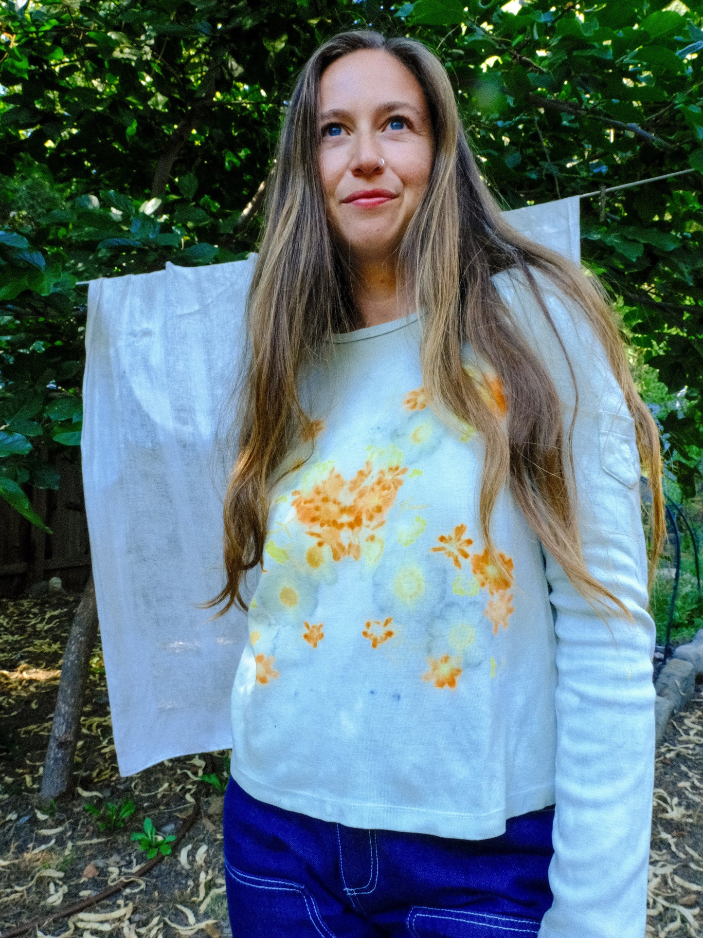 Scabiosa Eco-printed Butterfly Long Sleeve Tee