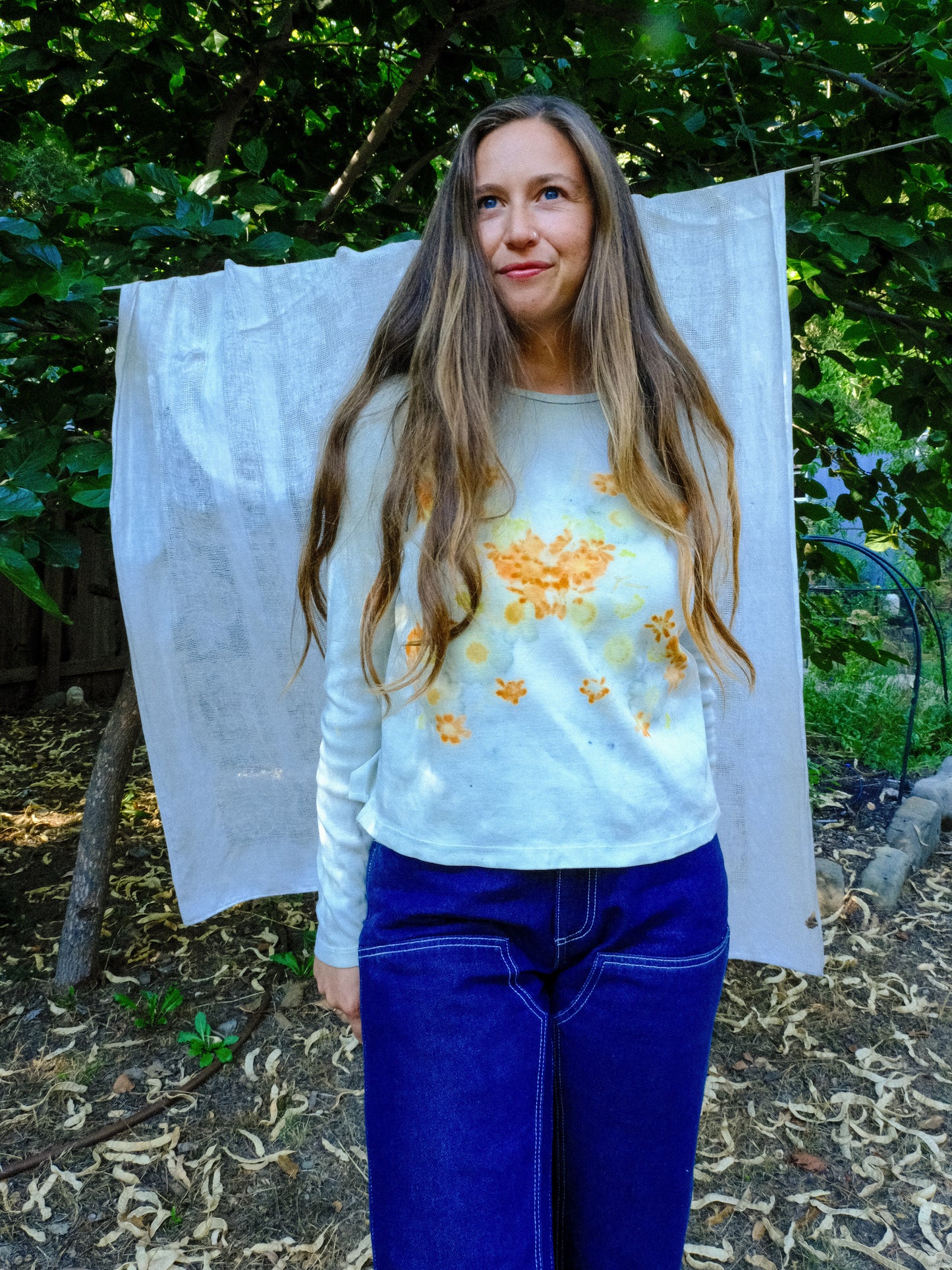 Scabiosa Eco-printed Butterfly Long Sleeve Tee