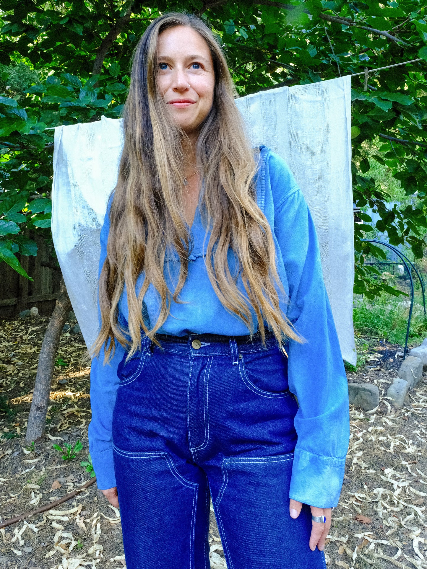 Indigo Rounded Yoke Collared Blouse
