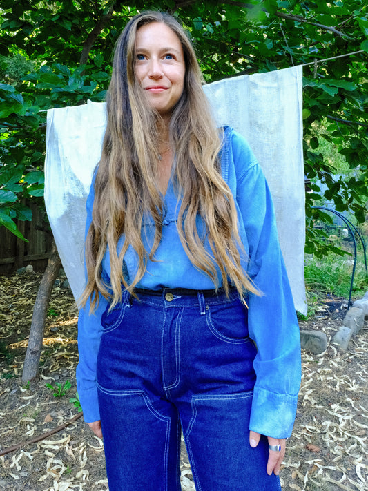 Indigo Rounded Yoke Collared Blouse