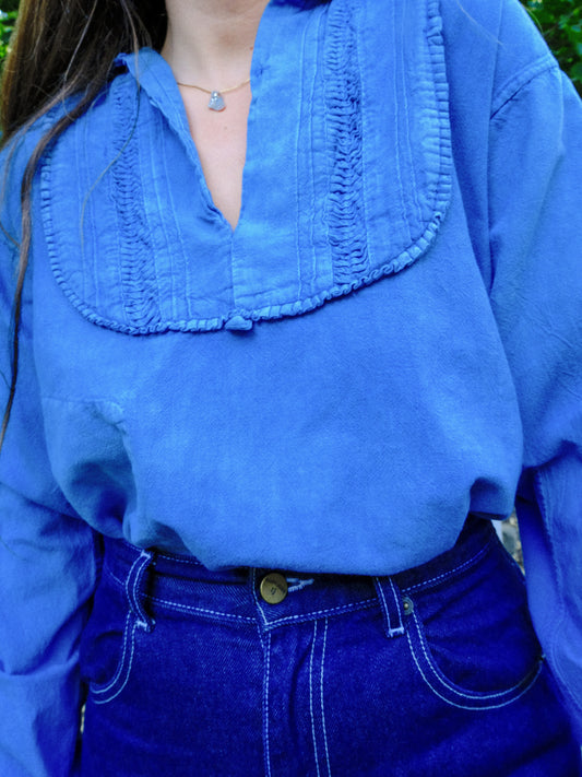 Indigo Rounded Yoke Collared Blouse