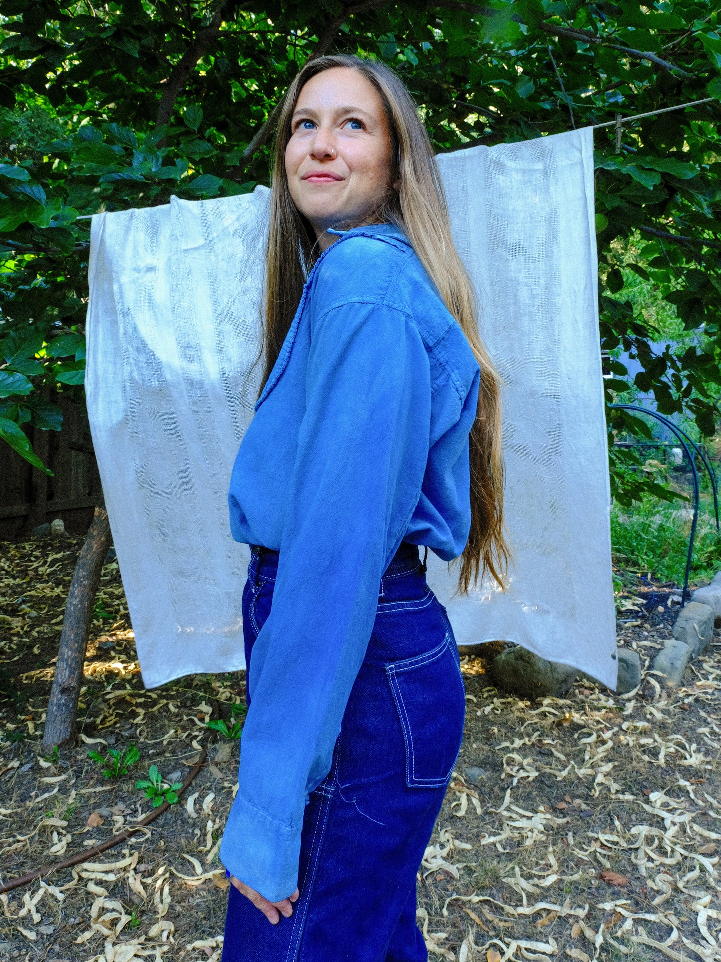 Indigo Rounded Yoke Collared Blouse