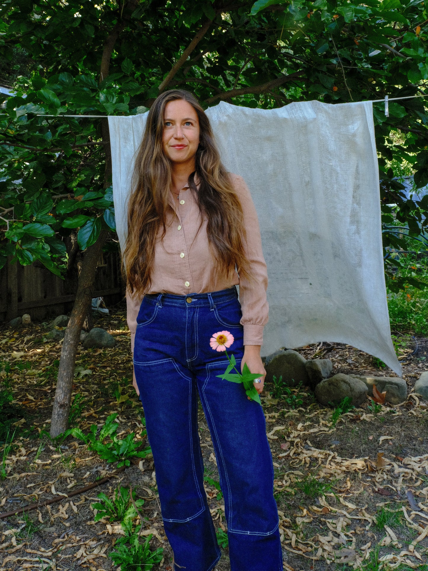 Cutch & Logwood Floral Embroidered Gauze Western Blouse