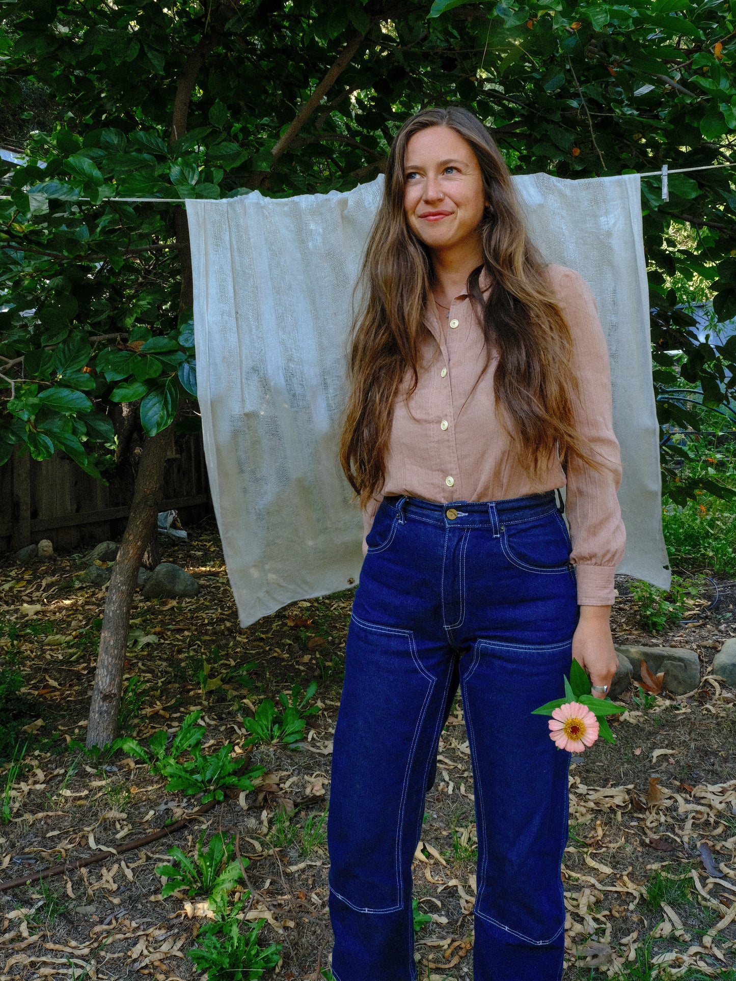 Cutch & Logwood Floral Embroidered Gauze Western Blouse