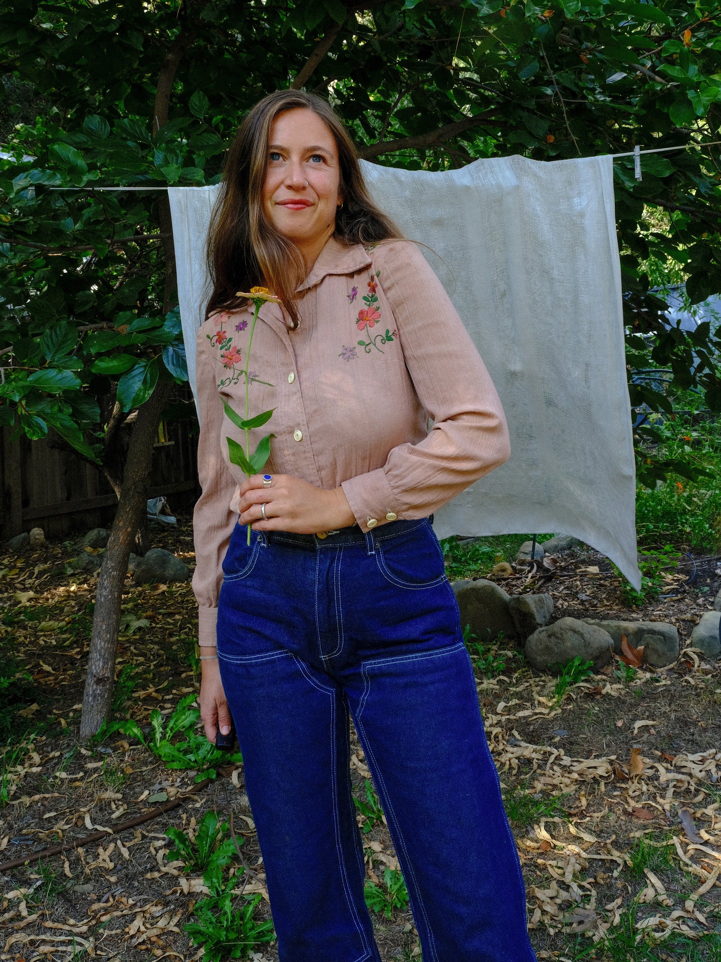 Cutch & Logwood Floral Embroidered Gauze Western Blouse