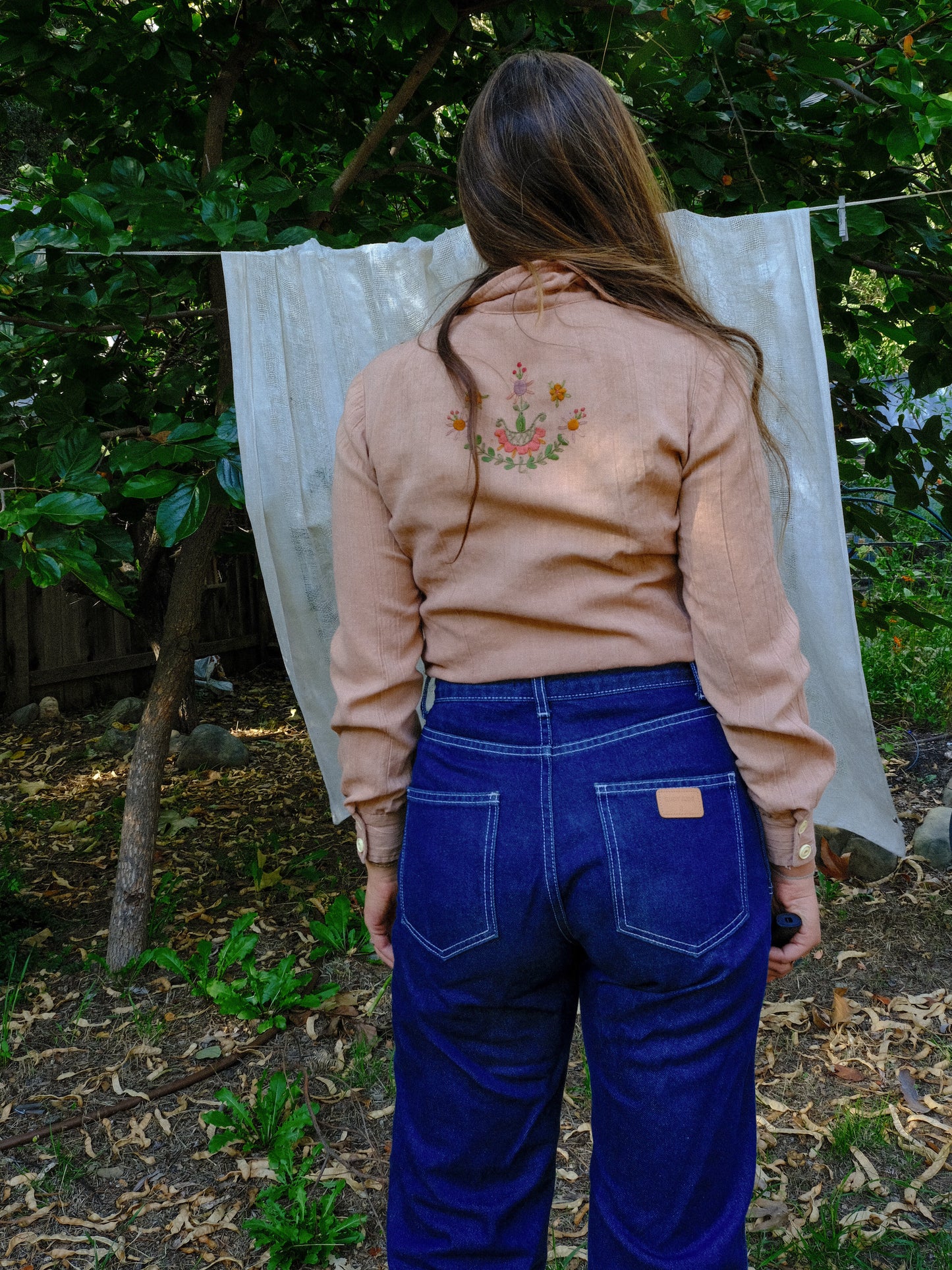 Cutch & Logwood Floral Embroidered Gauze Western Blouse